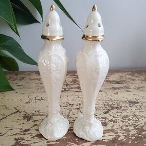 Vintage Tall Salt & Pepper Shakers LOMA Porcelain Hand painted Bishop Shape RARE